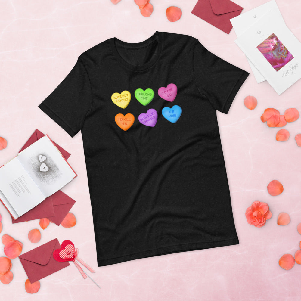 Psychopath Candy Hearts Unisex T-Shirt