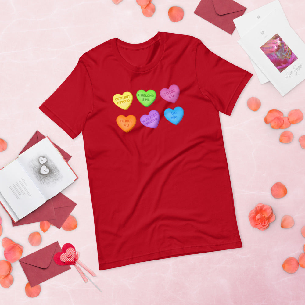 Psychopath Candy Hearts Unisex T-Shirt